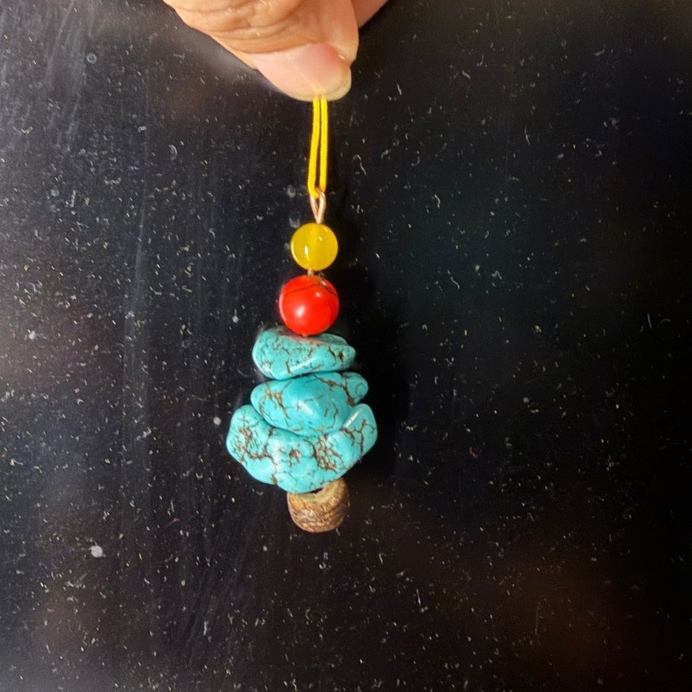 Natural turquoise Beaded Pendant holiday Christmas tree keychain purse accessory